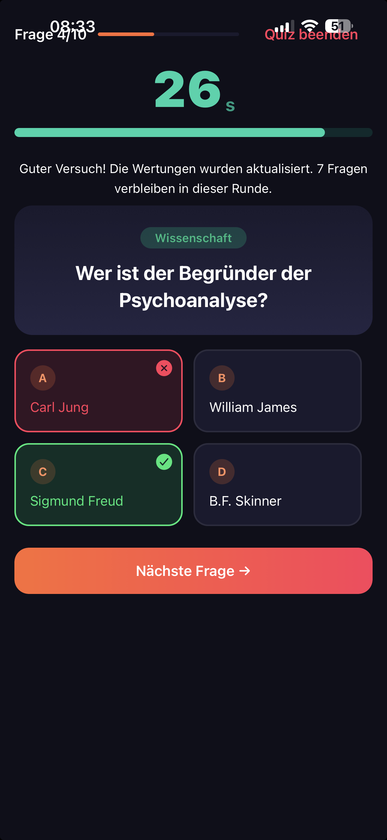Antwort-Feedback mit ELO-Veränderung
