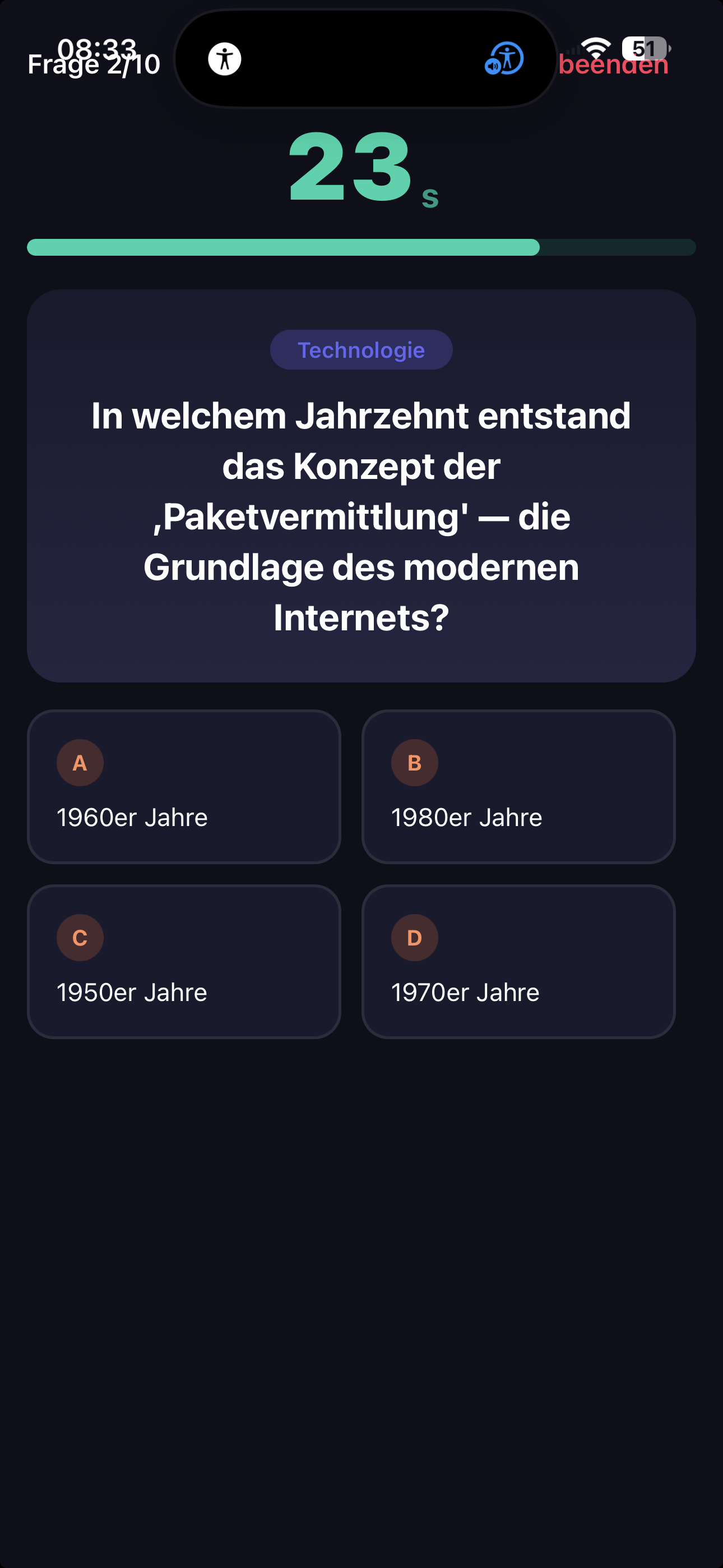 Quiz-Frage mit Multiple-Choice-Optionen